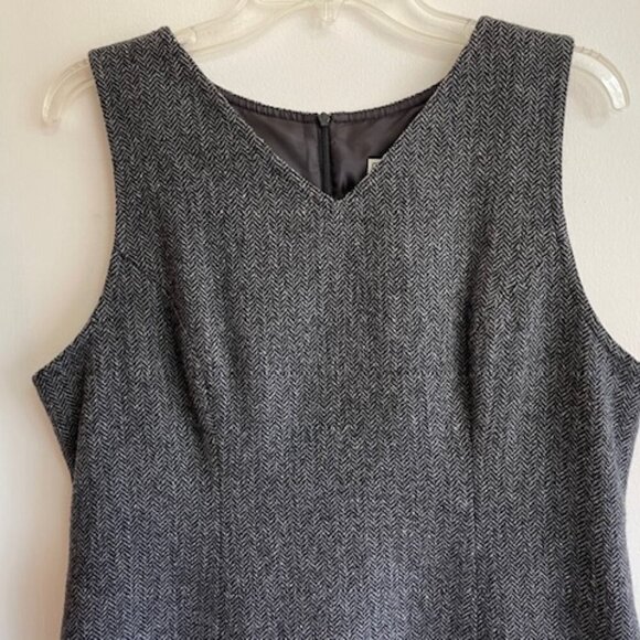 L. L. BEAN Sheath V Neck Herringbone Wool Dress Vintage - Picture 6 of 15